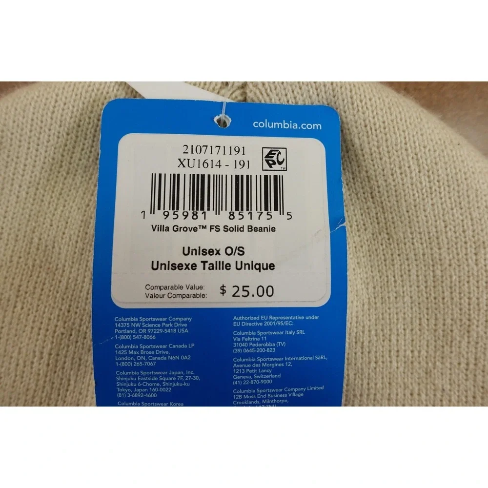 Columbia Adult Unisex One Size Bone Knit Logo pathc Cuffed Beanie NWT